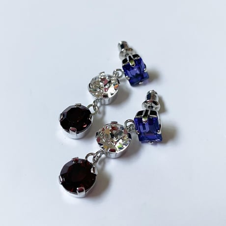 【Bijou R.I/ビジューアールアイ】Triple Crystal Pierce (トリプルクリスタルピアス）white/orange/purple