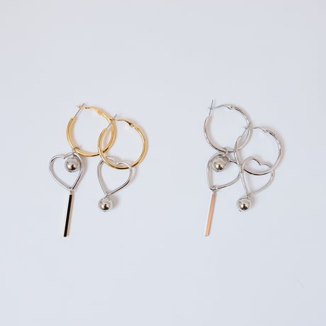 【Bijou R.I/ビジューアールアイ】Asymmetry Heart Hoop Pierce