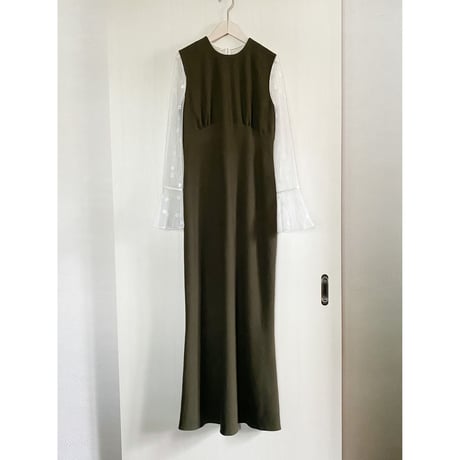 【Greed International グリードインターナショナル】Small Flower embroidery Dress in Navy/Khake