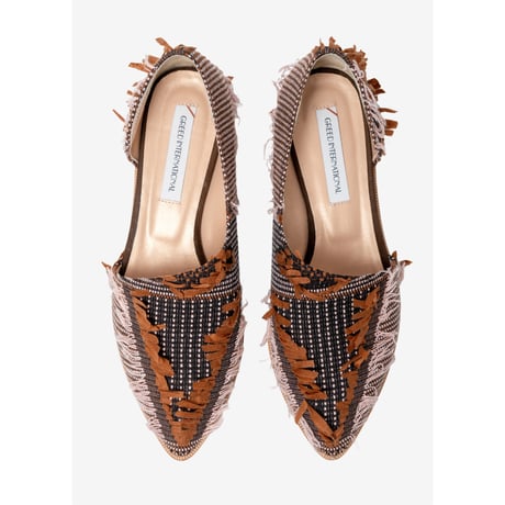 【Greed Internationalグリードインターナショナル】 Asymmetrical vamp pumps Suede in Tweed