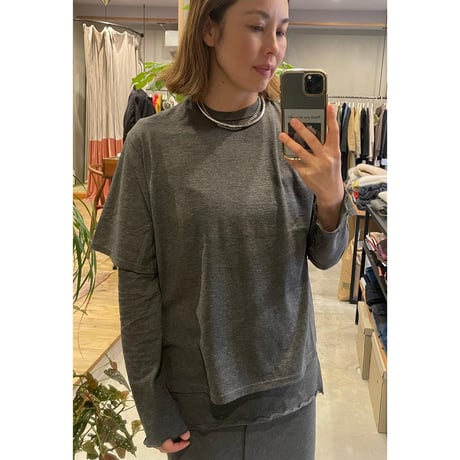 【Bed&Breakfast】Yak Cotton Jersey Double Layer Crew-Neck Tee in Gray