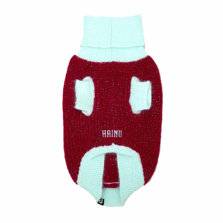 【HAINU ハイヌ】ANGORA×GLITTER SWEATER  (セーター）RED/MINT  M/Lサイズ