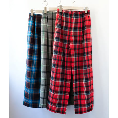 【Bed&Breakfast ベッド＆ブレイクファースト】 Wool Check Tuck Pants in Redmix