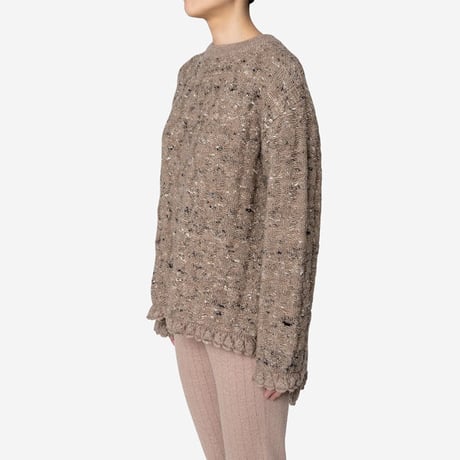 【Greed International グリードインターナショナル】Mix Seed Stitch Long Slit Sweater  (ロングスリットセーター)-brown