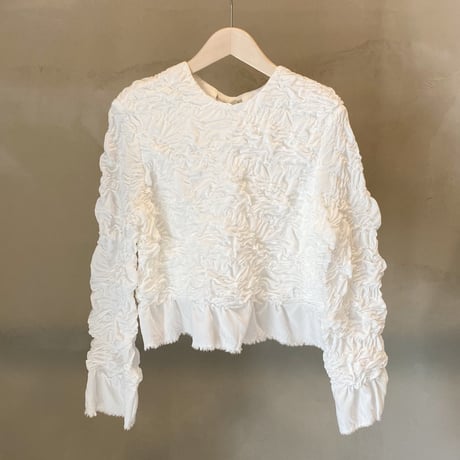 【Greed International グリードインターナショナル】 Plum blossom Shirring embroidery Long sleeve Blouse in White