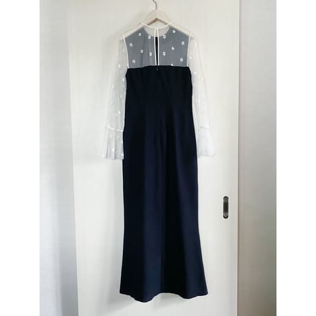 【Greed International グリードインターナショナル】Small Flower embroidery Dress in Navy/Khake
