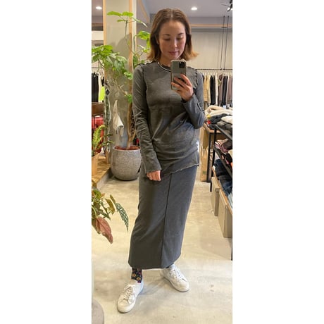 【Bed&Breakfast】Yak Cotton Jersey Reversible Skirt in Gray
