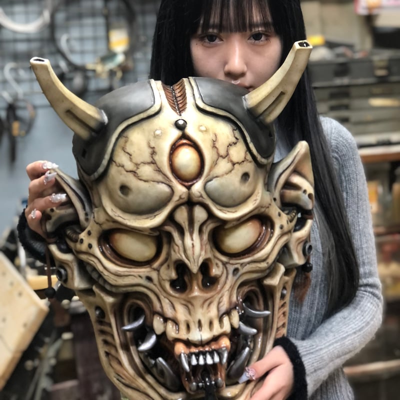 ❇︎hysterics ❇︎ 髑髏ダメージ加工　日本製 バイオメカ般若髑髏（デッドストック）Biomechanical Hannya skull (d