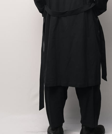 黒綿麻ワイドロングトレンチコート