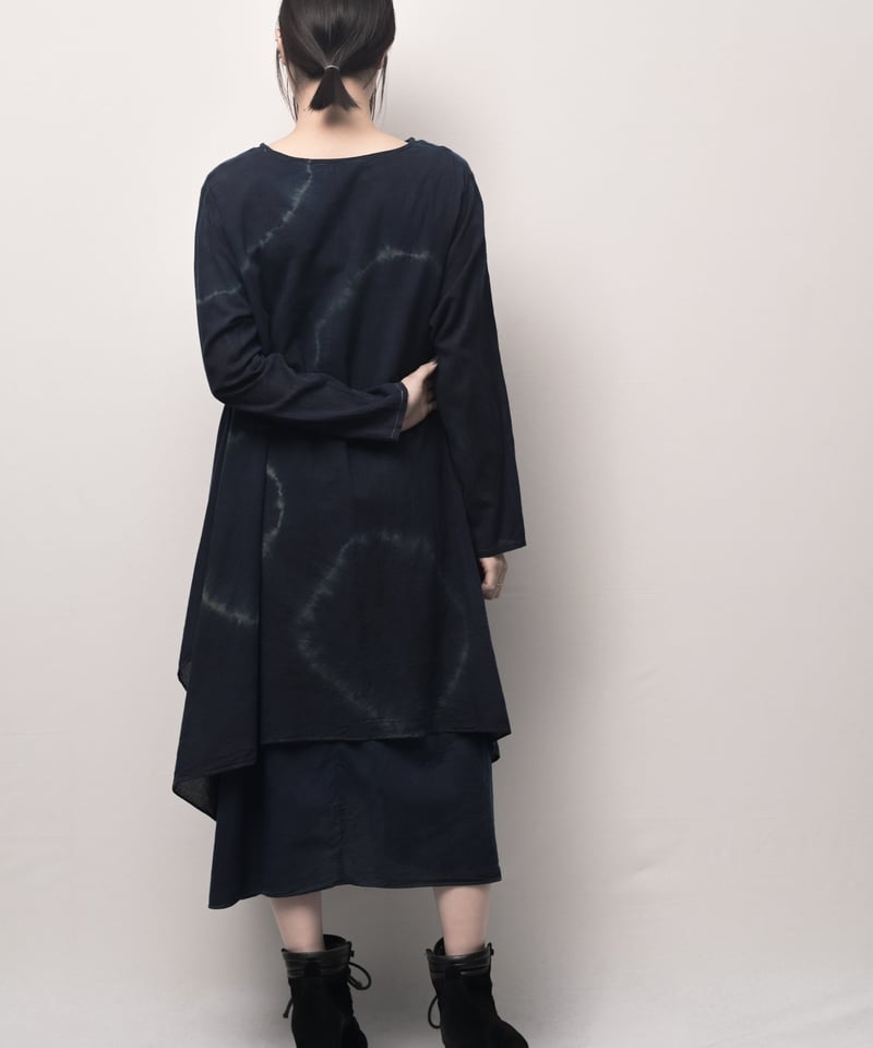 【IROFUSI】【イロフシ】遊墨東雲 ワンピース 半袖 藍墨日輪ウール東雲ワンピース長袖 | I R O F U S I online shop