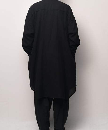 濡羽ウールロングドロップシャツ
