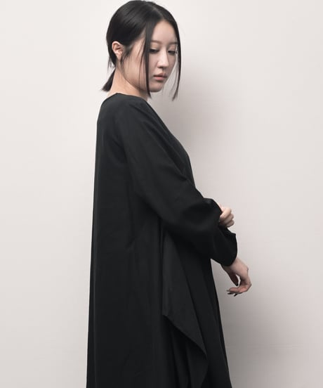 黒綿麻 東雲ワンピース長袖