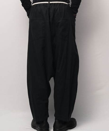 黒綿麻　縄ベルトサルエルパンツ