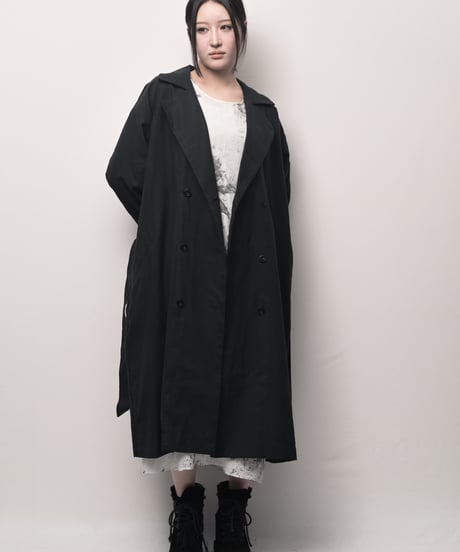 黒綿麻ワイドロングトレンチコート