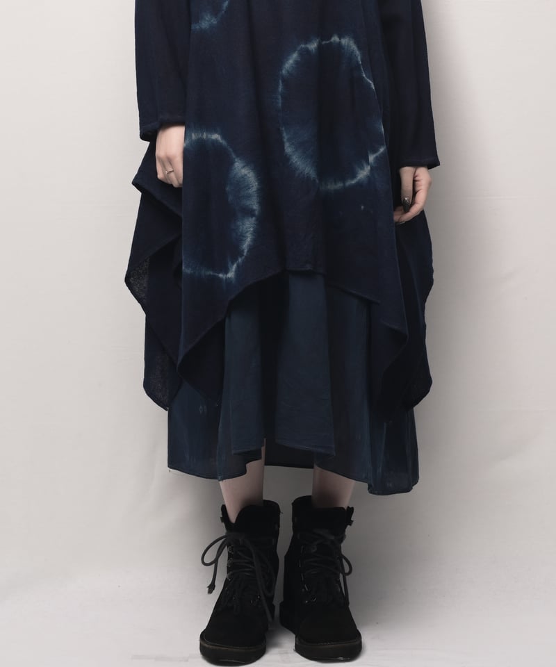 藍墨日輪ウール東雲ワンピース長袖 | I R O F U S I online shop