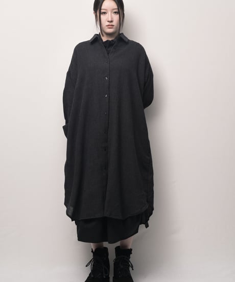 鈍色ウールロングドロップシャツ