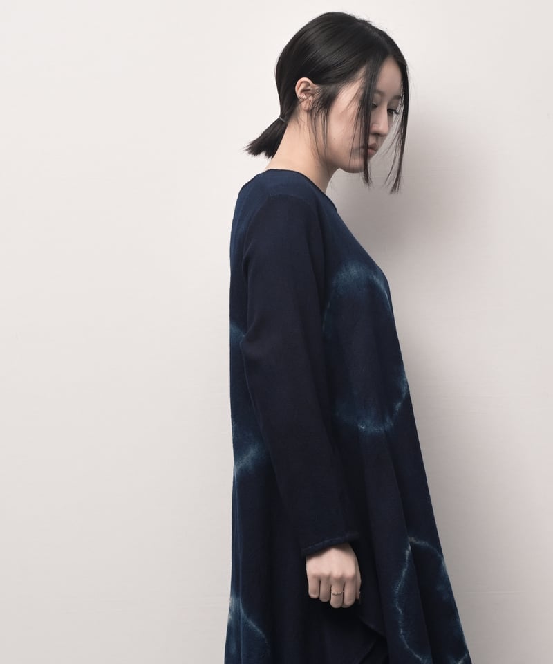藍墨日輪ウール東雲ワンピース長袖 | I R O F U S I online shop
