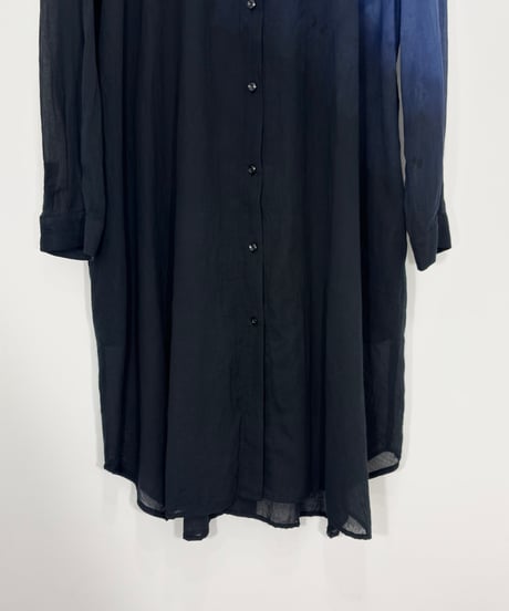 黒藍斜上グラデボイルスタンドロングシャツ