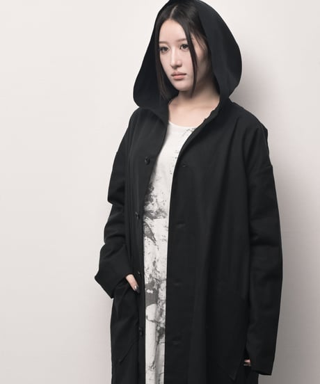 黒綿麻フードコーディガン