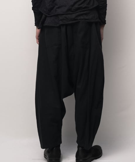 黒綿麻　縄ベルトサルエルパンツ