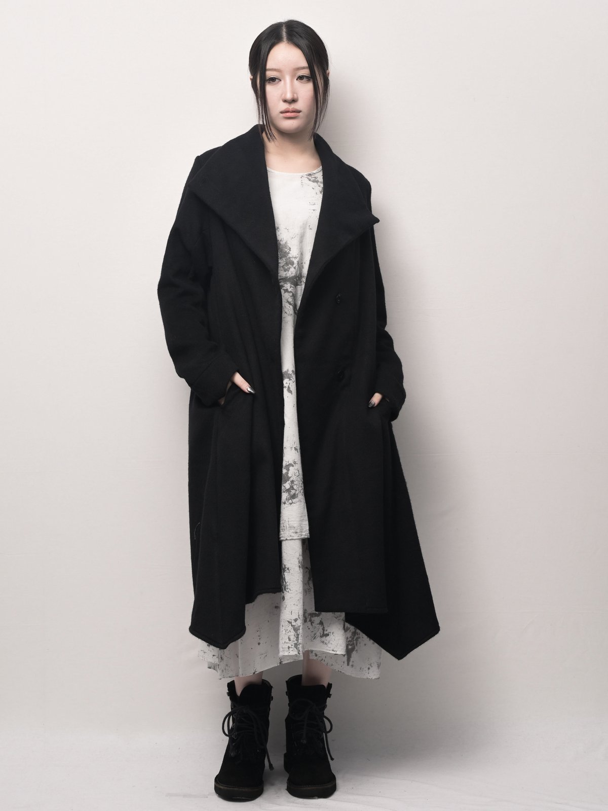 二重毛織断切黒ロングコーディガン | I R O F U S I online shop