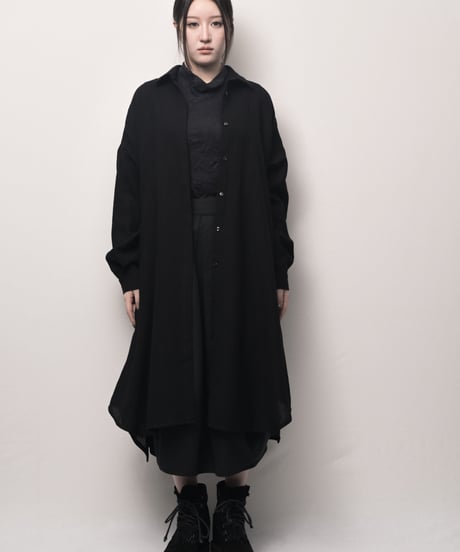濡羽ウールロングドロップシャツ