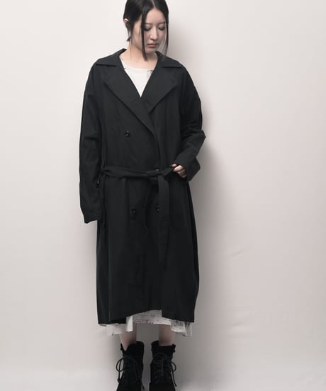 黒綿麻ワイドロングトレンチコート