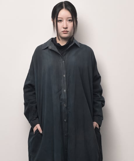 新藍墨コットンロングドロップシャツ