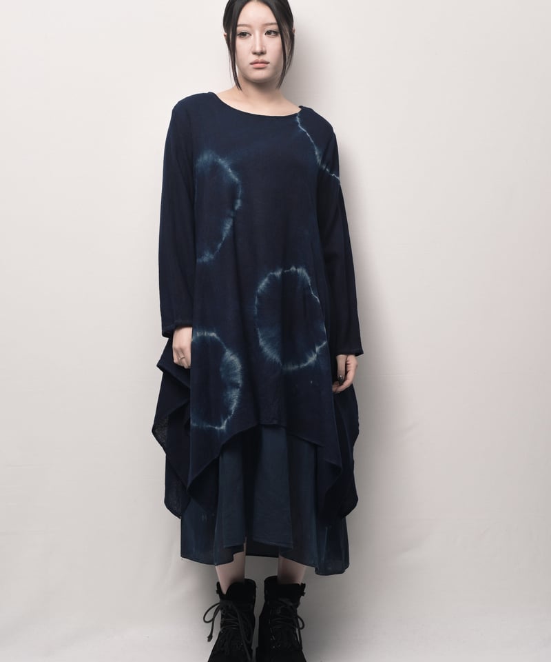 藍墨日輪ウール東雲ワンピース長袖 | I R O F U S I online shop