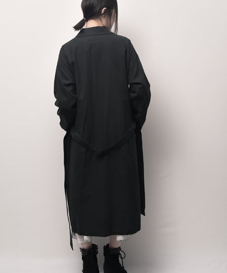 黒綿麻ワイドロングトレンチコート