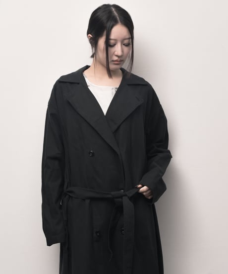 黒綿麻ワイドロングトレンチコート