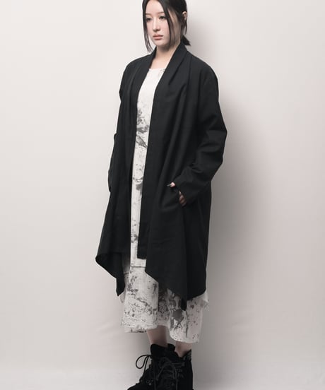 黒綿麻メンズショールカーディガン