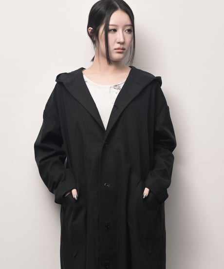黒綿麻フードコーディガン