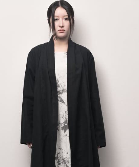 黒綿麻メンズショールカーディガン