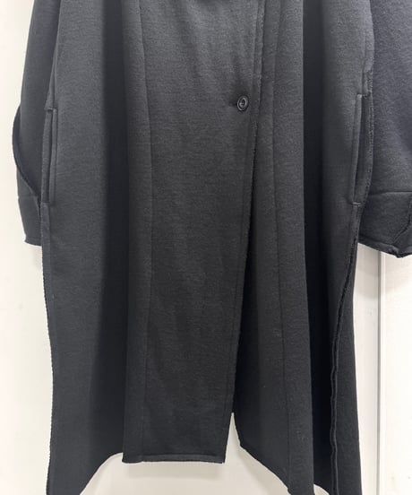 黒ウール裏毛断切ロングコーディガン