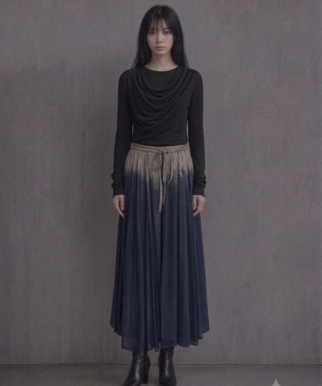 藍墨下グラデ紐シャーリングスカート