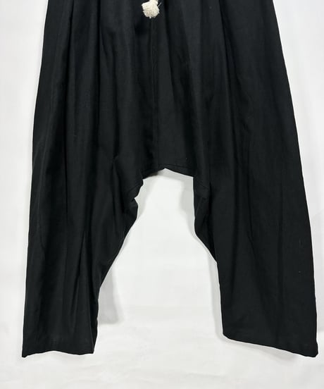 黒綿麻　縄ベルトサルエルパンツ
