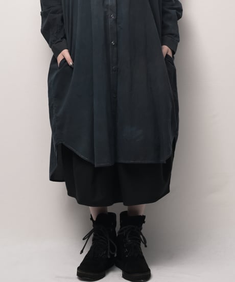 新藍墨コットンロングドロップシャツ