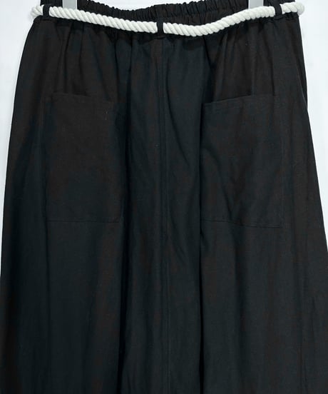 黒綿麻　縄ベルトサルエルパンツ