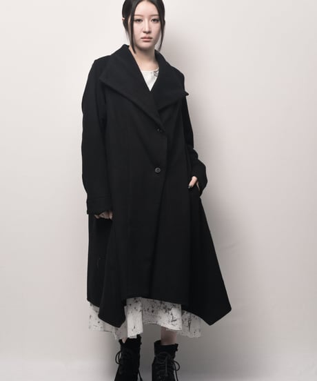 黒ウール裏毛断切ロングコーディガン