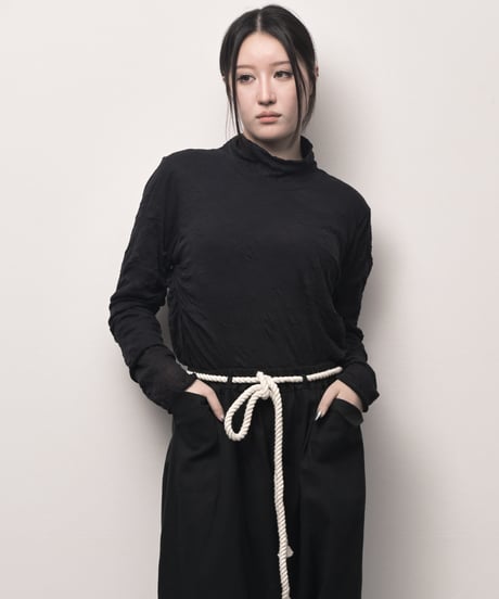黒綿麻　縄ベルトサルエルパンツ