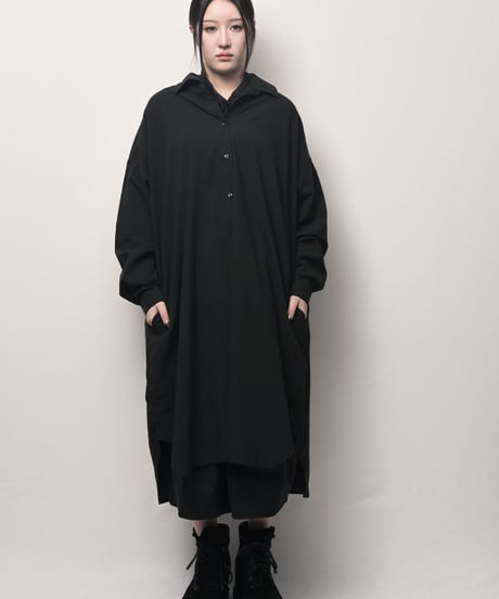 黒コットンロングドロップシャツ