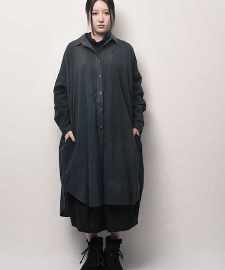 新藍墨コットンロングドロップシャツ