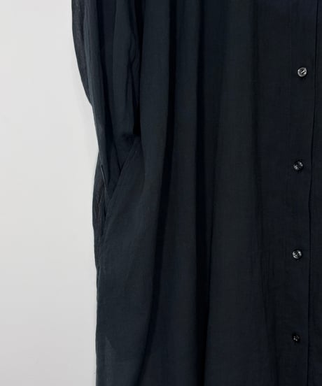 黒藍斜上グラデボイルスタンドロングシャツ