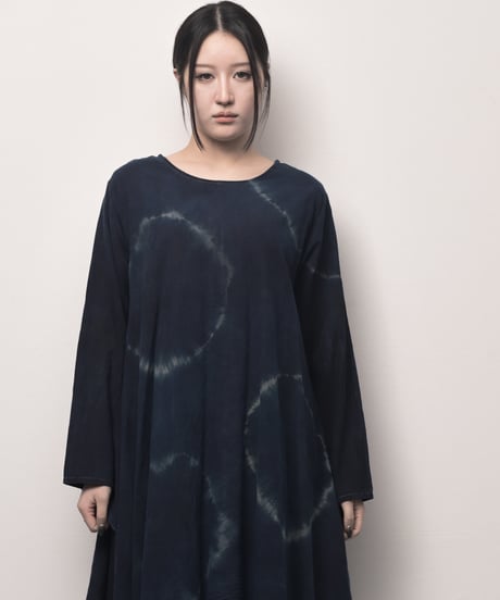 黒藍上グラデ東雲ワンピース長袖