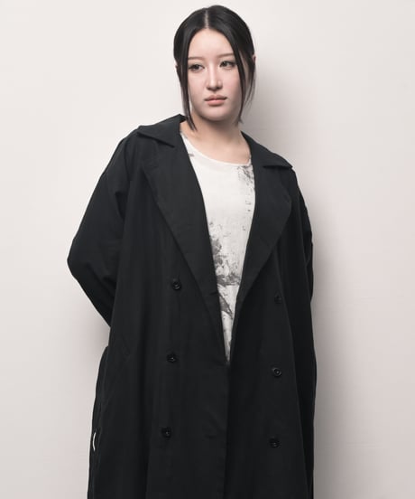 黒綿麻ワイドロングトレンチコート