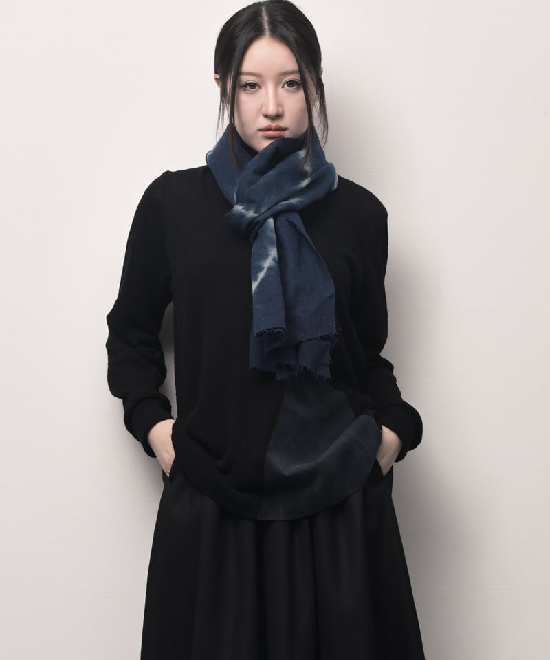 STRUM 縮絨ウールレーヨン ストール / ブラック 新品未使用 断切 藍墨 日輪 傾斜ウールストール | I R O F U S I online shop