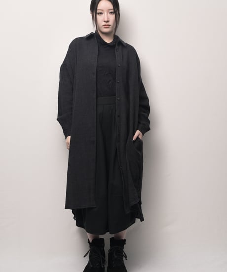 鈍色ウールロングドロップシャツ