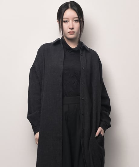 鈍色ウールロングドロップシャツ
