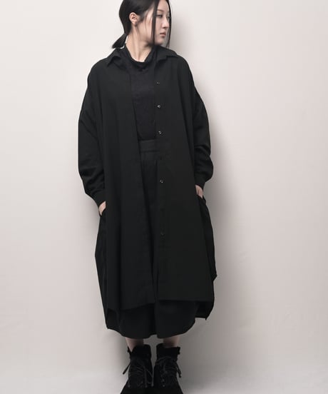 黒コットンロングドロップシャツ